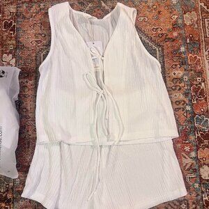Commense Solid Tie Front Vest With Shorts Set White